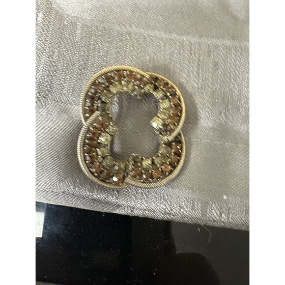 Vtg Rhinestone Circle Goldtone Amber & Light Green Prong-Set Brooch Pin - Picture 4 of 5